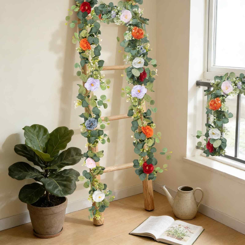 JDKPK 2Pcs(10FT) Artificial Eucalyptus Garlands with Rose Flowers, Faux Floral Greenery Garland Fake Flower Vines for Valentine's Day Wedding Table Arch Party Anniversary Backdrop Decor (Colorful) - Image 4