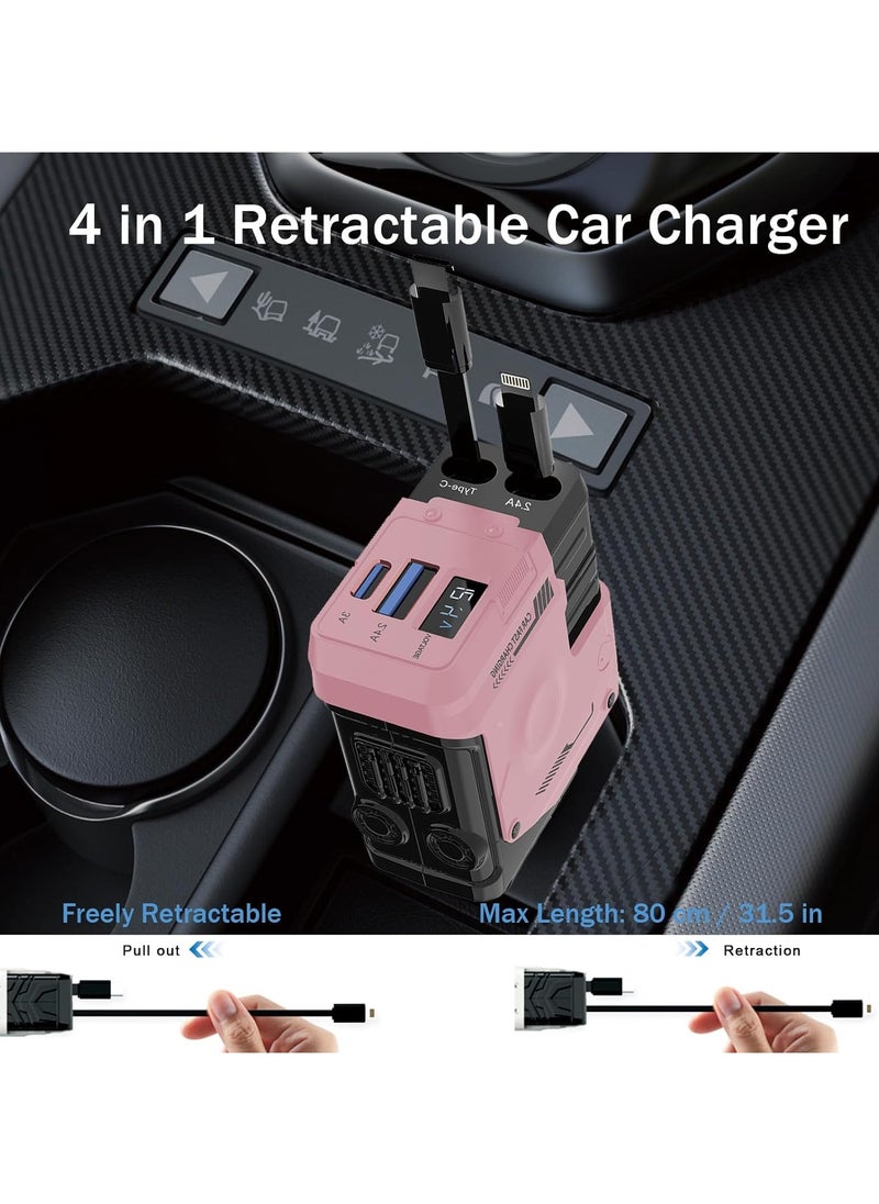 Raxoom Car Charger - Fast Charging 4-in-1 Adapter with Collapsible Lightning & Type C Cables, Dual USB Ports & Voltage Display - Compatible with iPhone, iPad, Galaxy -Powerfull Output  - Image 2