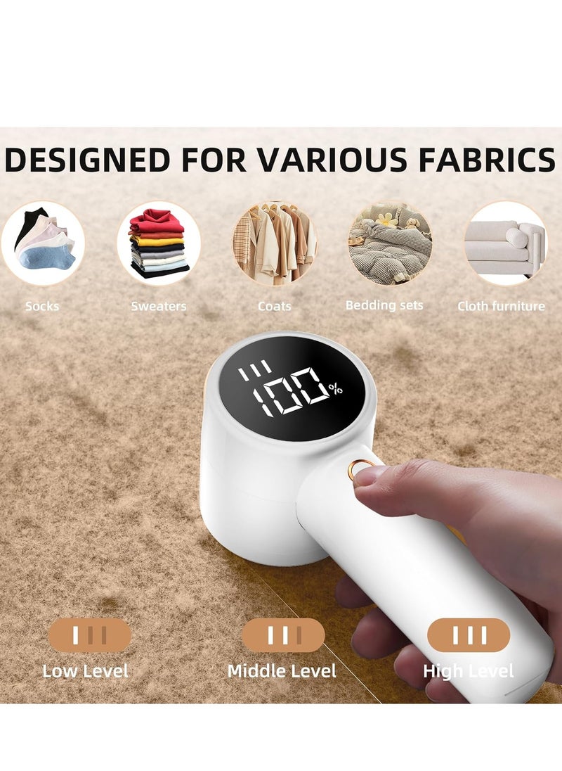 Fabric Shaver, Lint Remover Rechargeable, Electric Portable Sweater Defuzzer with 3 Speeds, 6 Leaf Blades, Digital LED Display to Remove Pilling for Clothes, Furniture, Sweater, Couch, Blanket