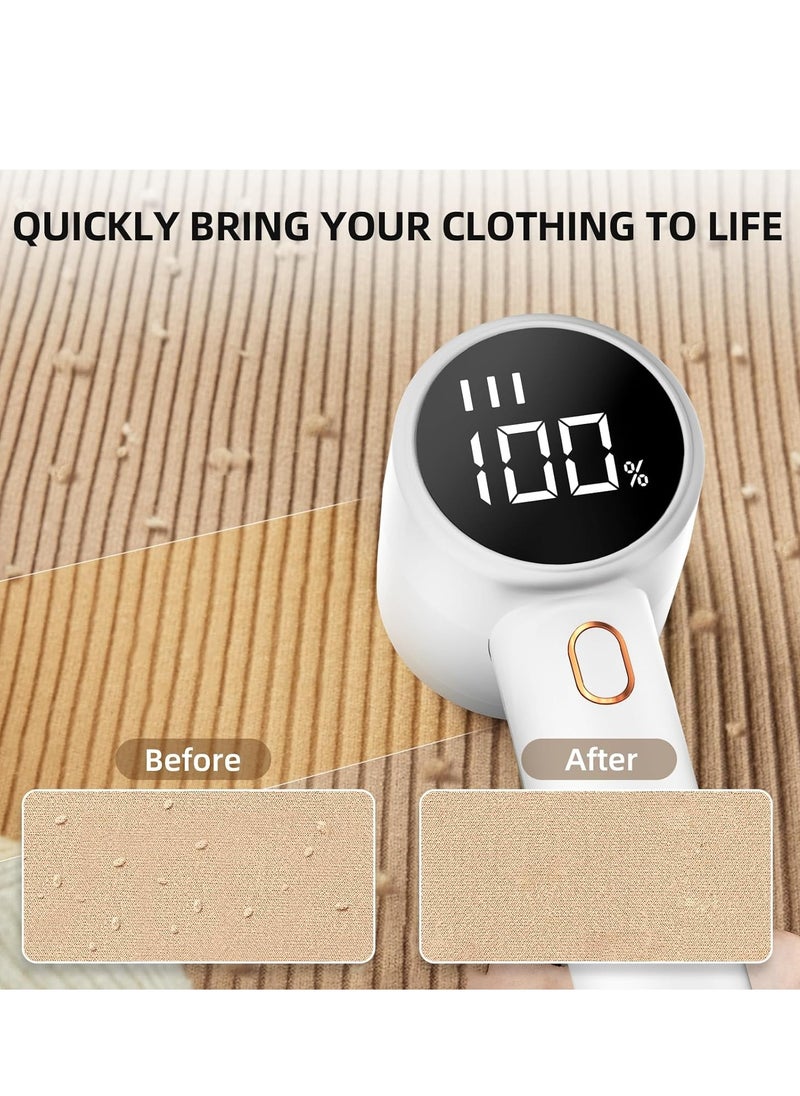 Fabric Shaver, Lint Remover Rechargeable, Electric Portable Sweater Defuzzer with 3 Speeds, 6 Leaf Blades, Digital LED Display to Remove Pilling for Clothes, Furniture, Sweater, Couch, Blanket