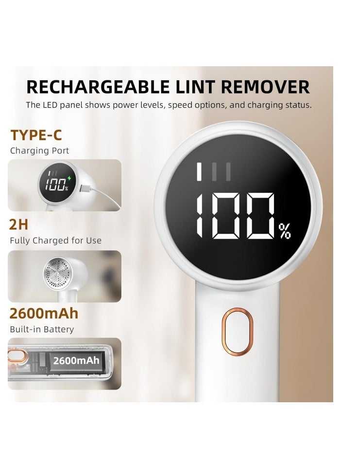 Fabric Shaver, Lint Remover Rechargeable, Electric Portable Sweater Defuzzer with 3 Speeds, 6 Leaf Blades, Digital LED Display to Remove Pilling for Clothes, Furniture, Sweater, Couch, Blanket