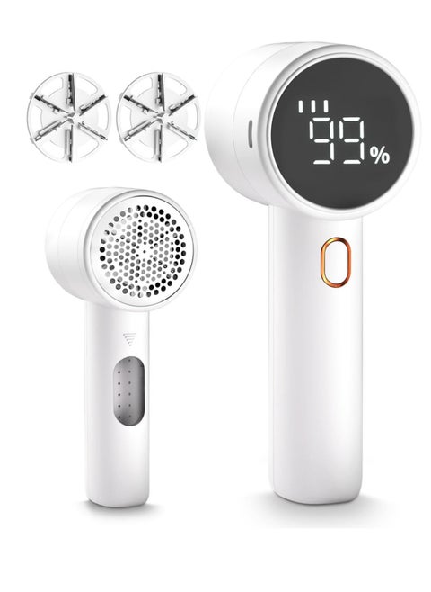 Fabric Shaver, Lint Remover Rechargeable, Electric Portable Sweater Defuzzer with 3 Speeds, 6 Leaf Blades, Digital LED Display to Remove Pilling for Clothes, Furniture, Sweater, Couch, Blanket