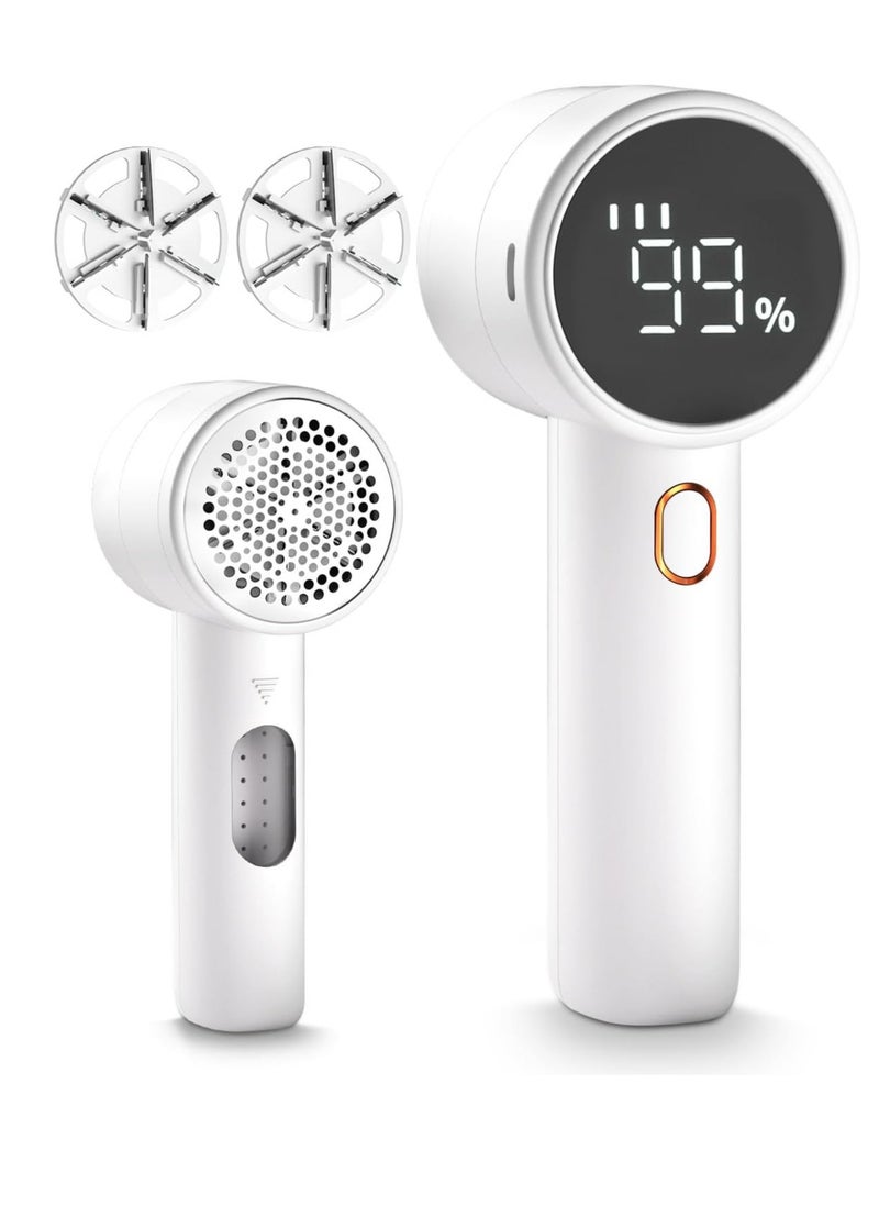 Fabric Shaver, Lint Remover Rechargeable, Electric Portable Sweater Defuzzer with 3 Speeds, 6 Leaf Blades, Digital LED Display to Remove Pilling for Clothes, Furniture, Sweater, Couch, Blanket
