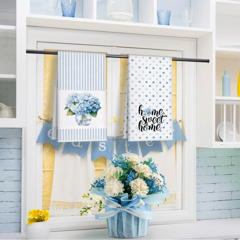 FuWeave 4 Pack Blue Hydrangea Kitchen Hand Towels Farmhouse Blue Hydrangea Decor, 18x26 Inch Summer Flowers Decorative Spring Floral Tea Dish Towels for Kitchen Bathroom - Image 3