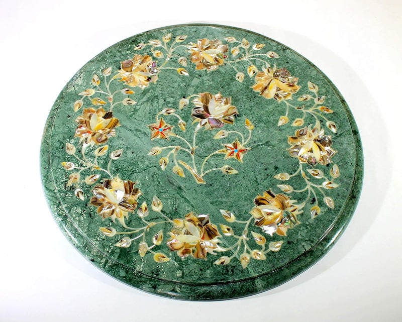 StonKraft 12 Dia Handcrafted Marble CoffeeCorner Table Top with Pietre Dura ArtworkInlay work - Image 2