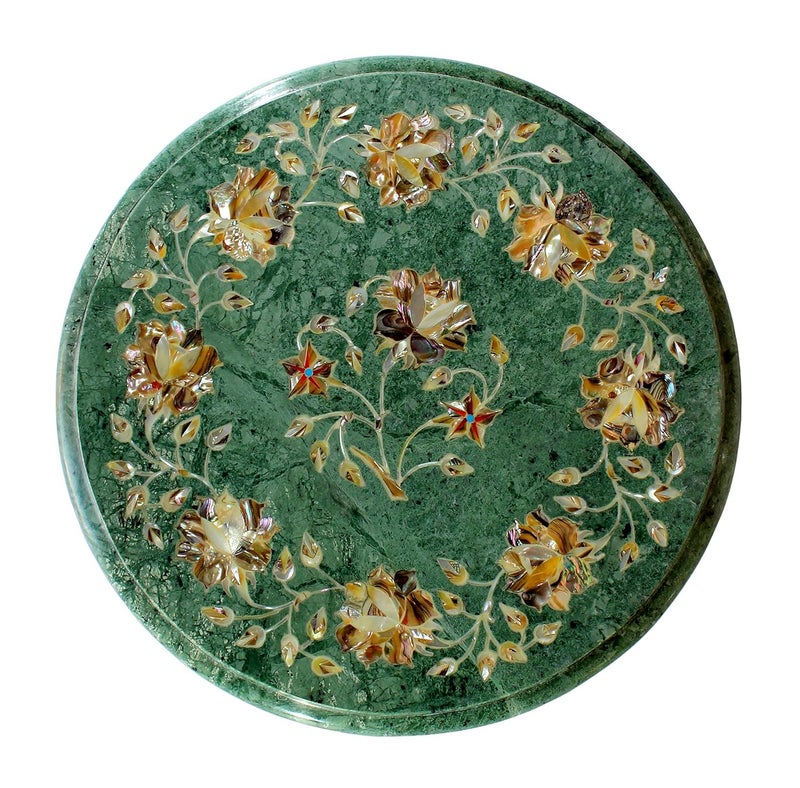 StonKraft 12 Dia Handcrafted Marble CoffeeCorner Table Top with Pietre Dura ArtworkInlay work - Image 1