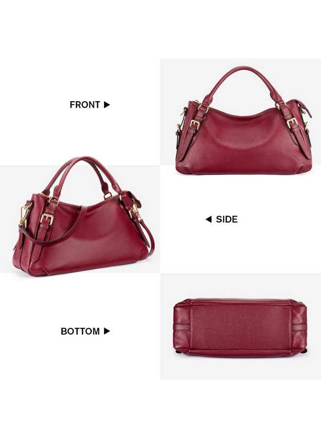 Kattee Women'S Soft Genuine Leather Satchel Purses Top Handle Crossbody Bags Ladies Designer Medium Size Hobo Handbags(Wine Red) - Image 3