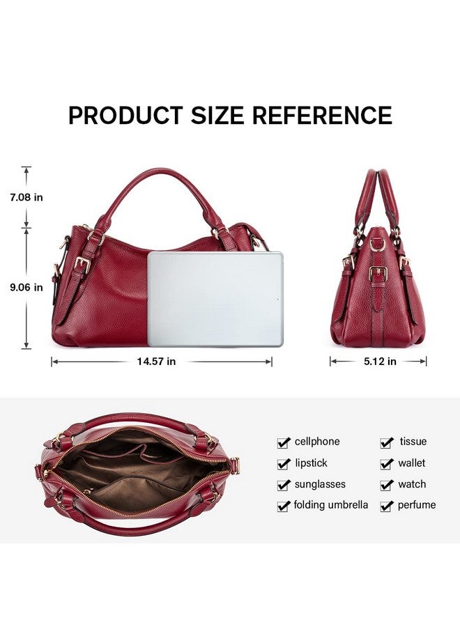 Kattee Women'S Soft Genuine Leather Satchel Purses Top Handle Crossbody Bags Ladies Designer Medium Size Hobo Handbags(Wine Red) - Image 4