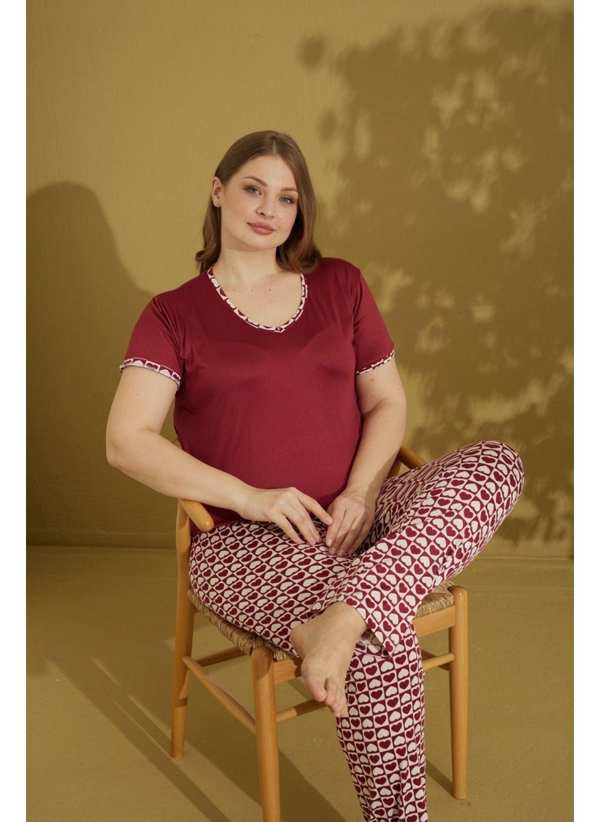 Bie's Women's Buttonless V Neck Summer Cotton Lycra Plus Size Short Sleeve Pajama Set  - Image 1