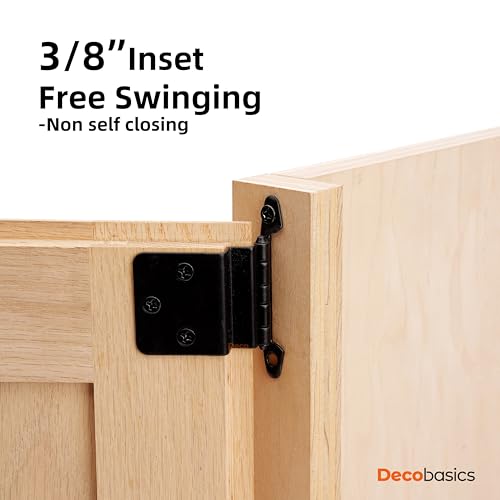 Decobasics Free Swinging 3/8" Inset Cabinet Hinges Black (50 Pack /25 Pair) for Kitchen Cabinet Doors -Come with Upgraded Matching Screw & Quiet Soft Close Bumper - Image 2