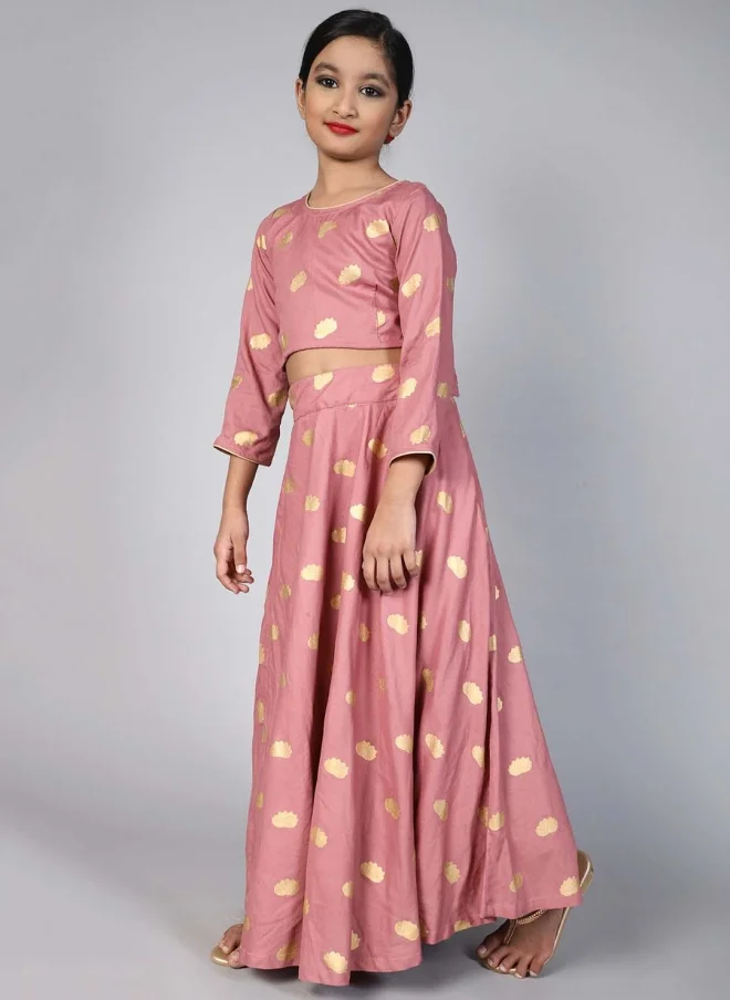 AKS Mauve Printed Lehenga Choli Set for Girls