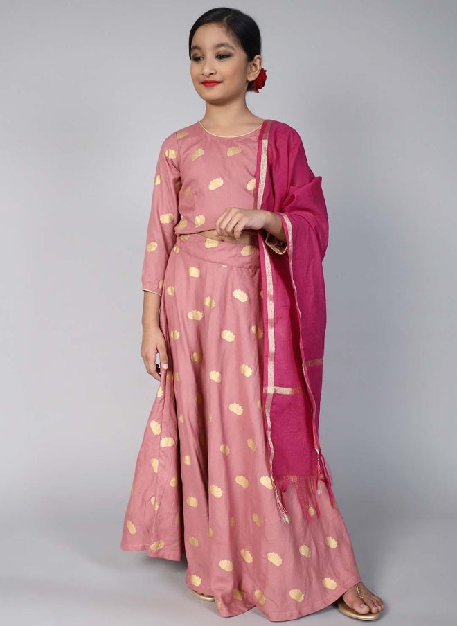 AKS Mauve Printed Lehenga Choli Set for Girls - Image 1