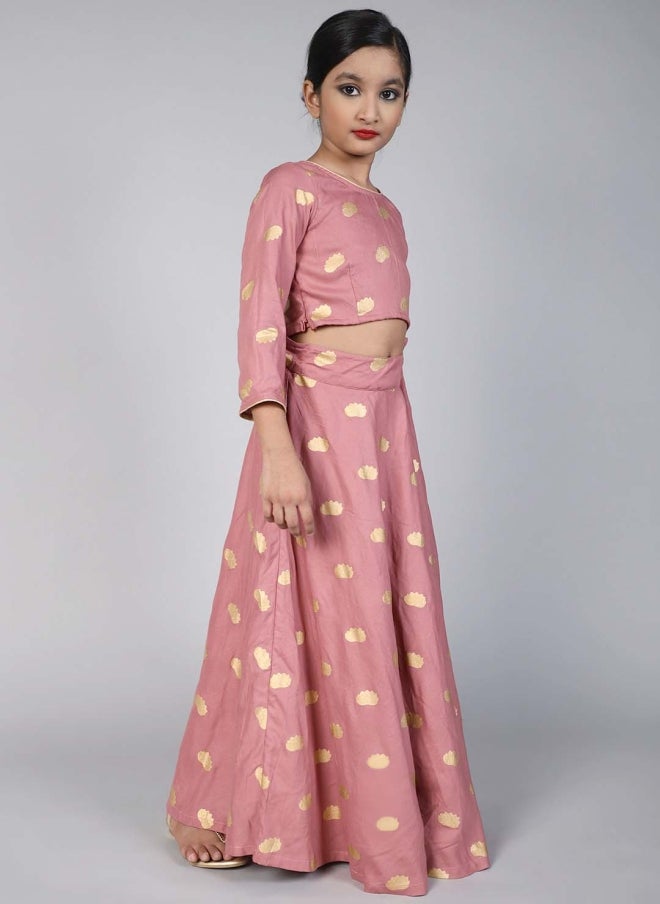 AKS Mauve Printed Lehenga Choli Set for Girls - Image 5