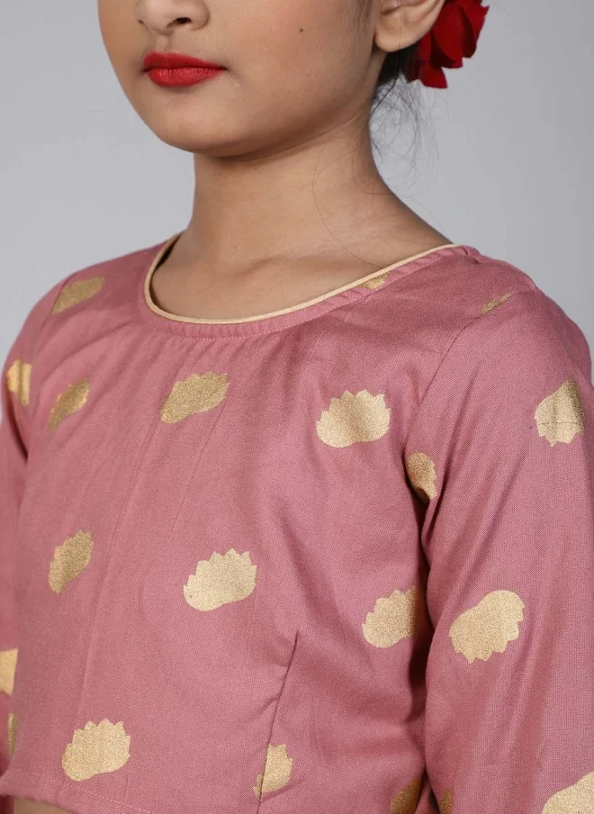أيه كيه إس Mauve Printed Lehenga Choli Set for Girls