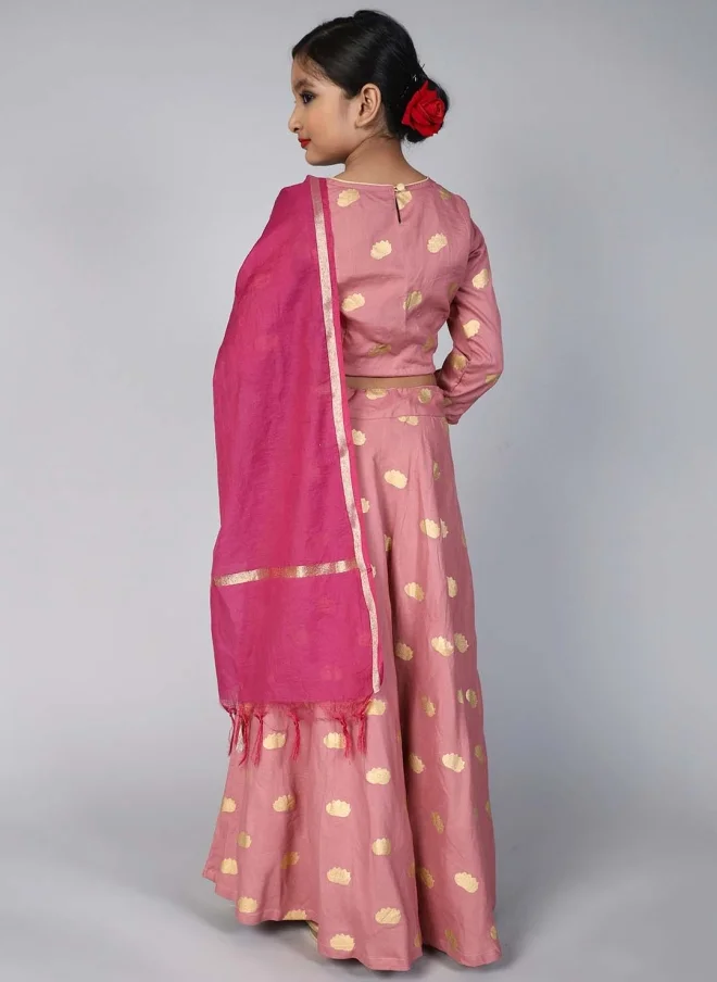 AKS Mauve Printed Lehenga Choli Set for Girls