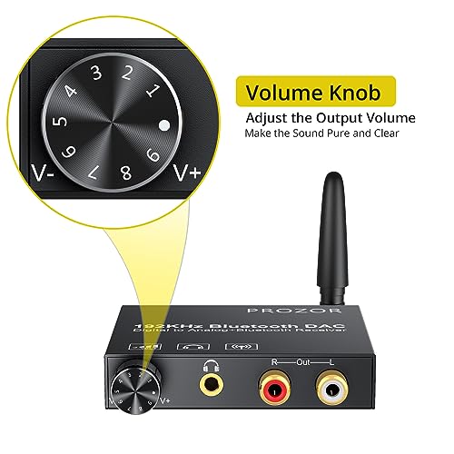 PROZOR 192kHz Digital to Analog Audio Converter with 5.0 Bluetooth Receiver,Optical to L/R Converter with Volume Adjustable, Optical Coaxial Bluetooth Digital Audio to Stereo Analog L/R & 3.5mm - Image 4