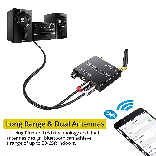 PROZOR 192kHz Digital to Analog Audio Converter with 5.0 Bluetooth Receiver,Optical to L/R Converter with Volume Adjustable, Optical Coaxial Bluetooth Digital Audio to Stereo Analog L/R & 3.5mm - Image 2