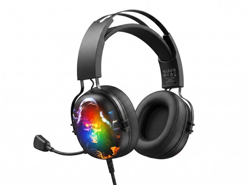 سماعة رأس للألعاب CM7001 باللون الأسود مع إضاءة RGB مذهلة وميكروفون قابل للطي، مثالية للاعبين والبث المباشر - Image 1