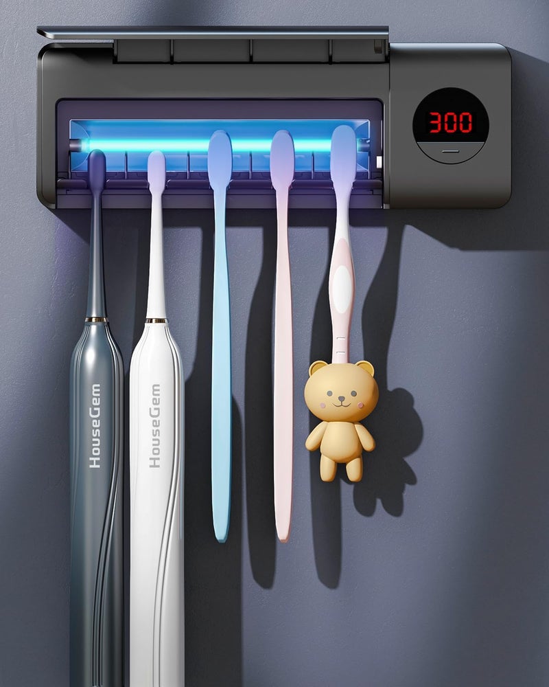 House Gem HouseGem Toothbrush Holder, Timer Function, 2000mAh Rechargeable Cordless Wall-Mounted Bathroom (Black) - Image 1