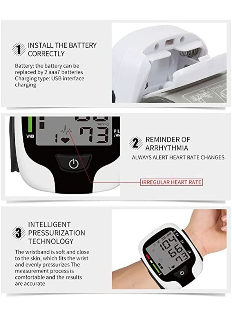 Blood Pressure Meter, Portable Smart Blood Pressure Monitor LCD Display Fully Automatically Read the Wrist Blood Pressure Monitor, Automatic BP Cuff 120 Memory Sound Prompt, Blood Pressure Monitor - Image 4