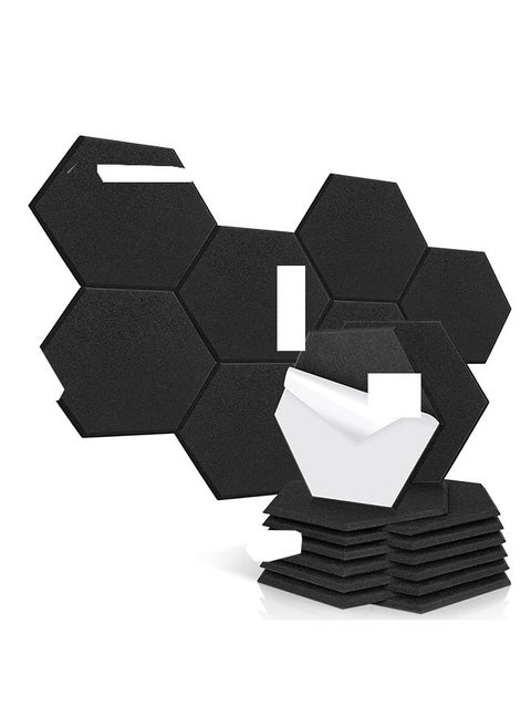 Recording Studio Soundproof Acoustic Panels for Wall Tiles Noise Blocking Self-Adhesive 11.8''X10''X0.35'' High Density Polyester Deadening Foam Panel for Door (M Hexagon 12 Pack)