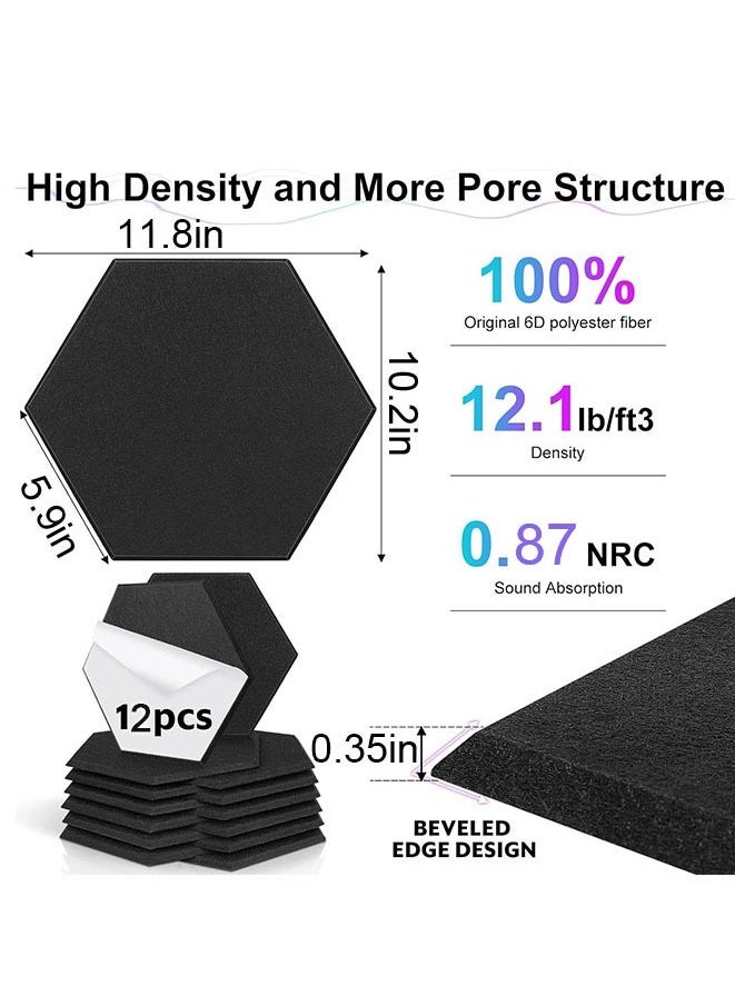 Muyixin - Recording Studio Soundproof Acoustic Panels for Wall Tiles Noise Blocking Self-Adhesive 11.8''X10''X0.35'' High Density Polyester Deadening Foam Panel for Door (M Hexagon 12 Pack) - Image 1