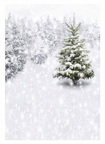 Allenjoy 5x7ft Photography Christmas Photo Backdrops Xmas New Year Winter Forest Background for Kids Baby Shower Newborn Snow Trees Holiday Party Decoration Pine Snowy Photo Booth Supplies - Image 1