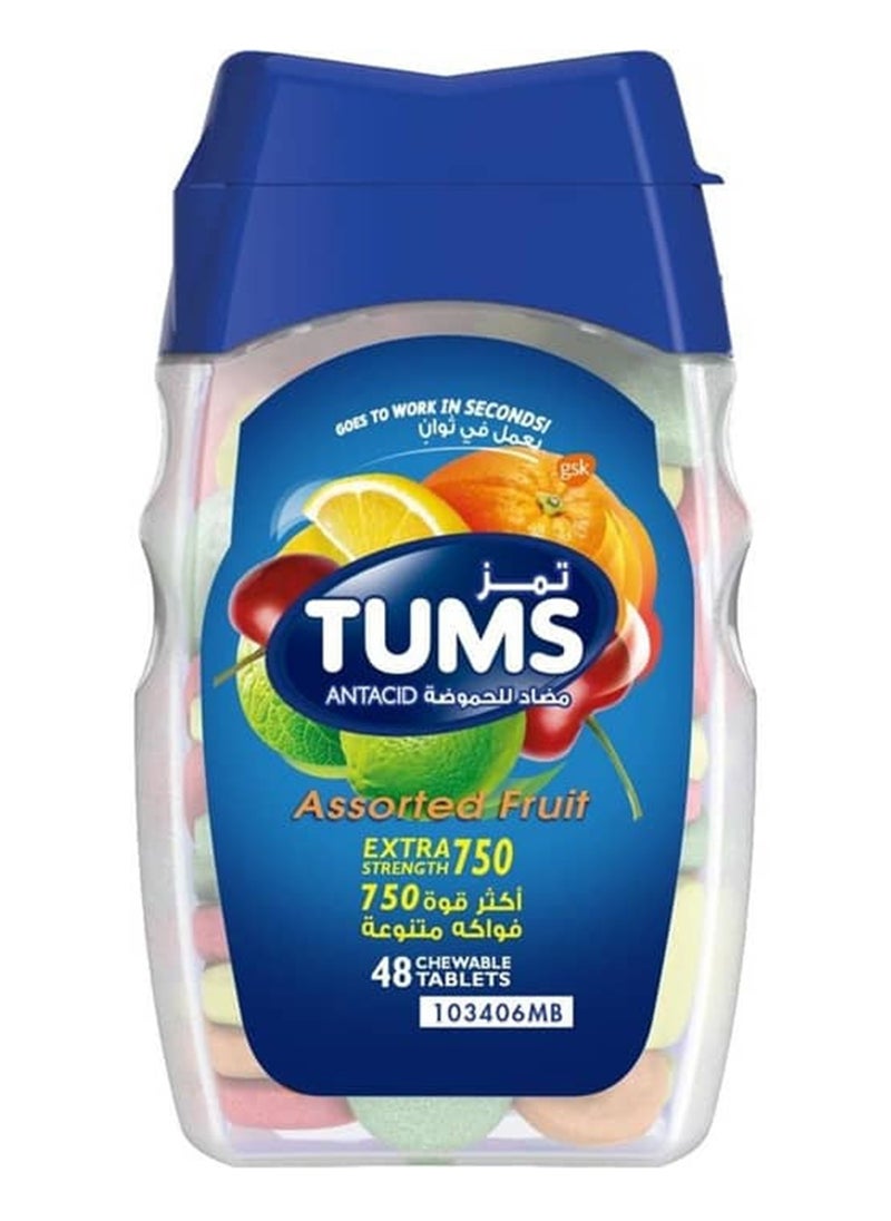 TUMS Antacid Assorted Fruit Extra Strenght 750, 48 Chewable Tablets, 103406MB  - Image 1