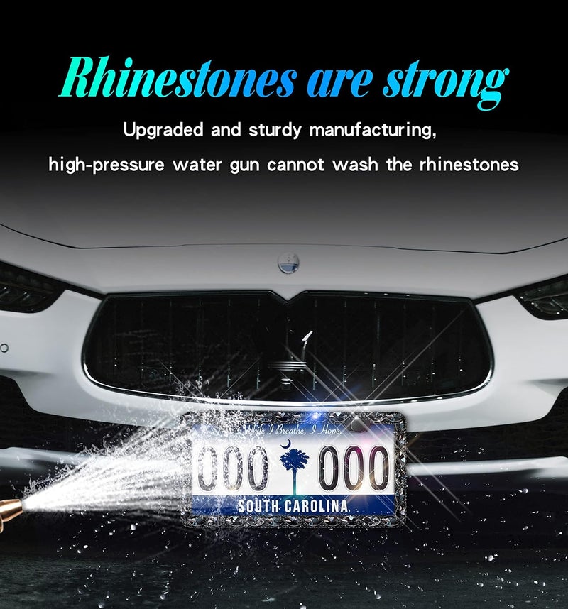 Murimt 2pcs Gem Bling License Plate Frames with Gift Box - Rhinestone Sparkly Diamond Holder for Women (Black) - Image 4