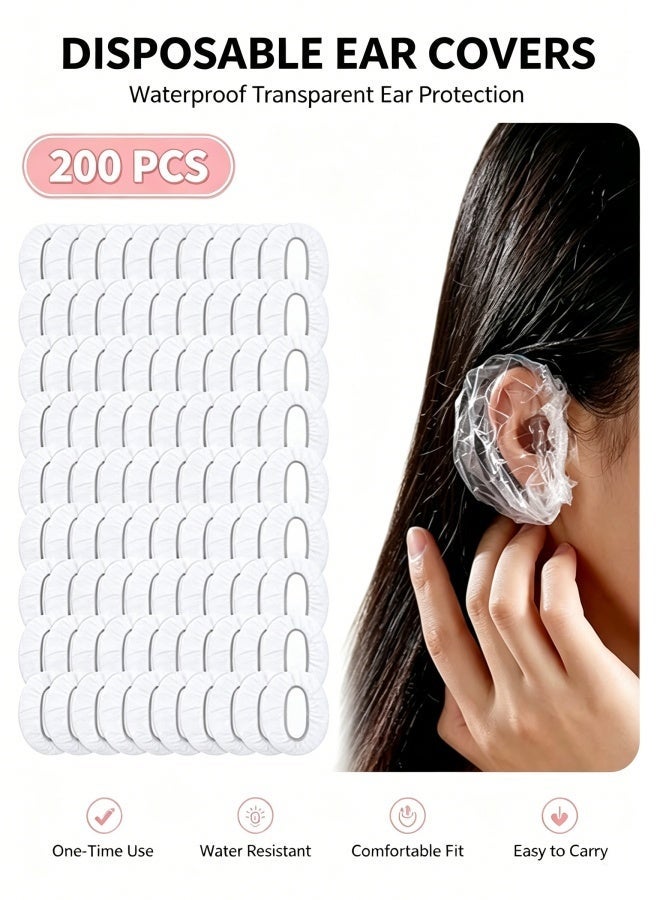 200pcs Disposable Ear Protectors Waterproof Ear Covers Plastic Shower Ear Protector Caps for Bathing Accessories Ear Cover Caps for Hair Dye Spa Salon - Image 1