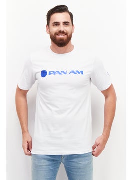 Pan Am Men Crew Neck Short Sleeves Brand Logo T-shirt, White  - Image 1
