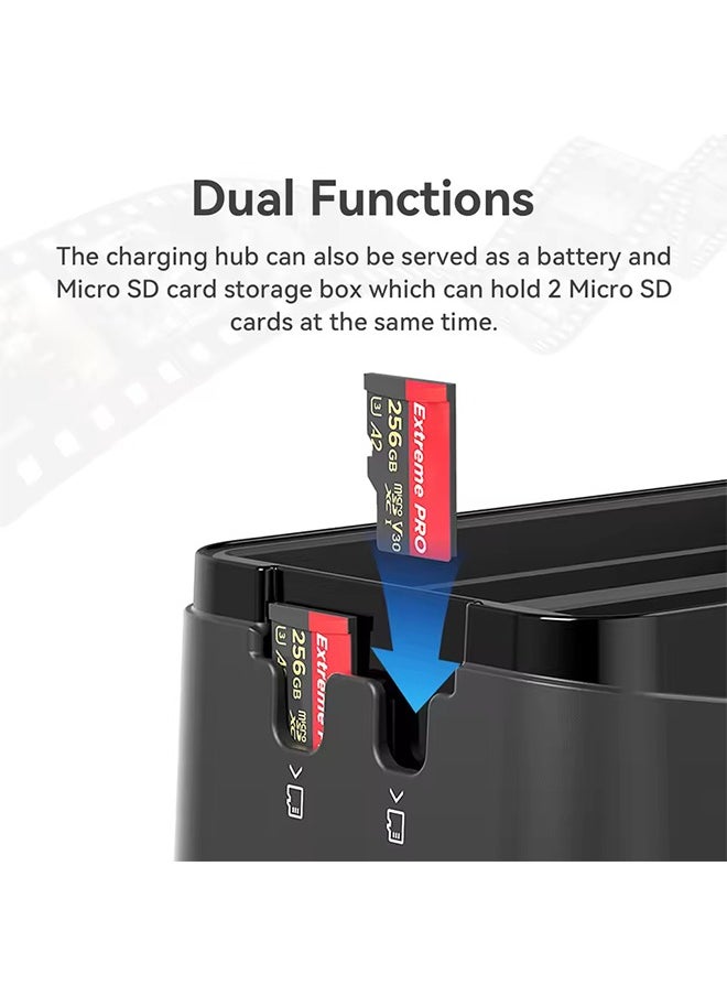 aMagisn Battery Charger for Insta360 X5 , Triple Slot Charging Hub with 2 SD Card Storage for Insta 360 X5 Power Accessories