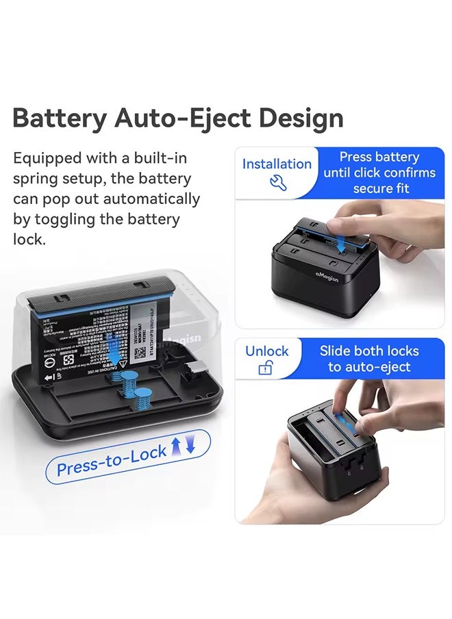 aMagisn Battery Charger for Insta360 X5 , Triple Slot Charging Hub with 2 SD Card Storage for Insta 360 X5 Power Accessories