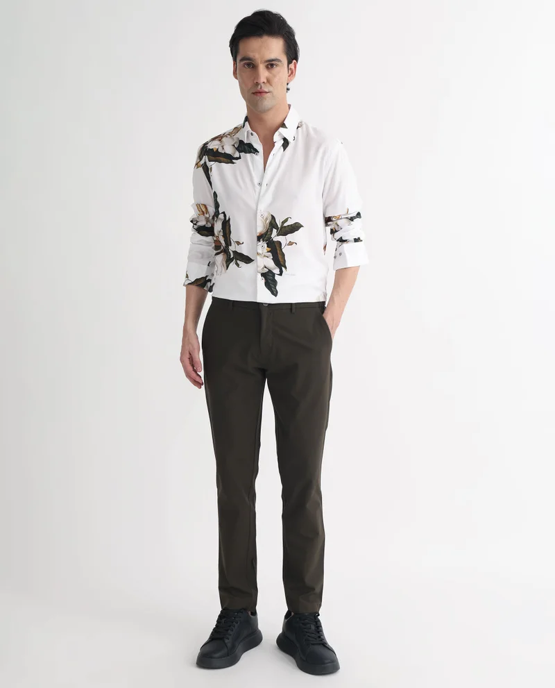 Rare Rabbit Rare Rabbit Men's Poseidon White Viscose Fabric Floral Print Full Sleeves Shirt