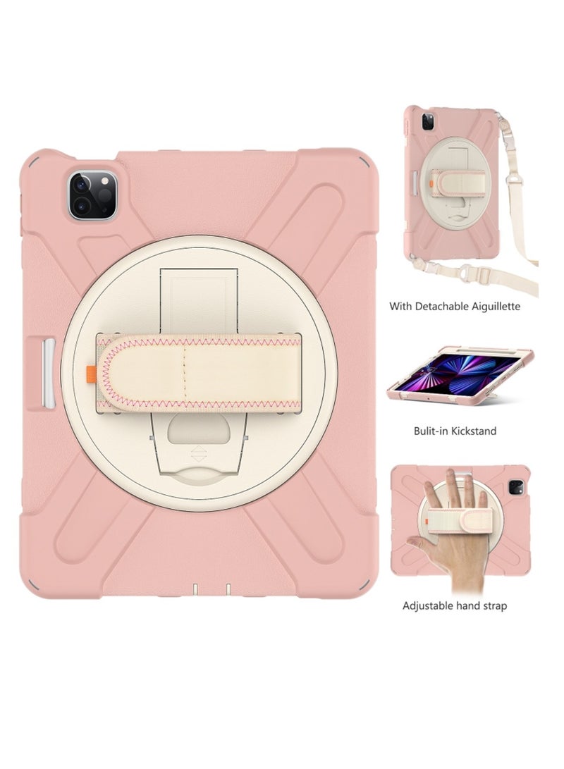 إنكاسد حافظة سيليكون 360 لجهاز iPad Pro 11 (2022) بحماية كاملة من التلف مع مقبض حمل ورباط يد (وردي) - Image 2
