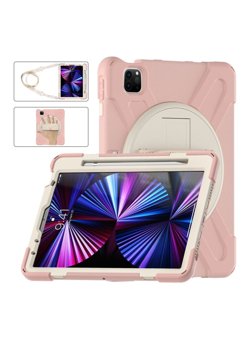 إنكاسد حافظة سيليكون 360 لجهاز iPad Pro 11 (2022) بحماية كاملة من التلف مع مقبض حمل ورباط يد (وردي) - Image 3