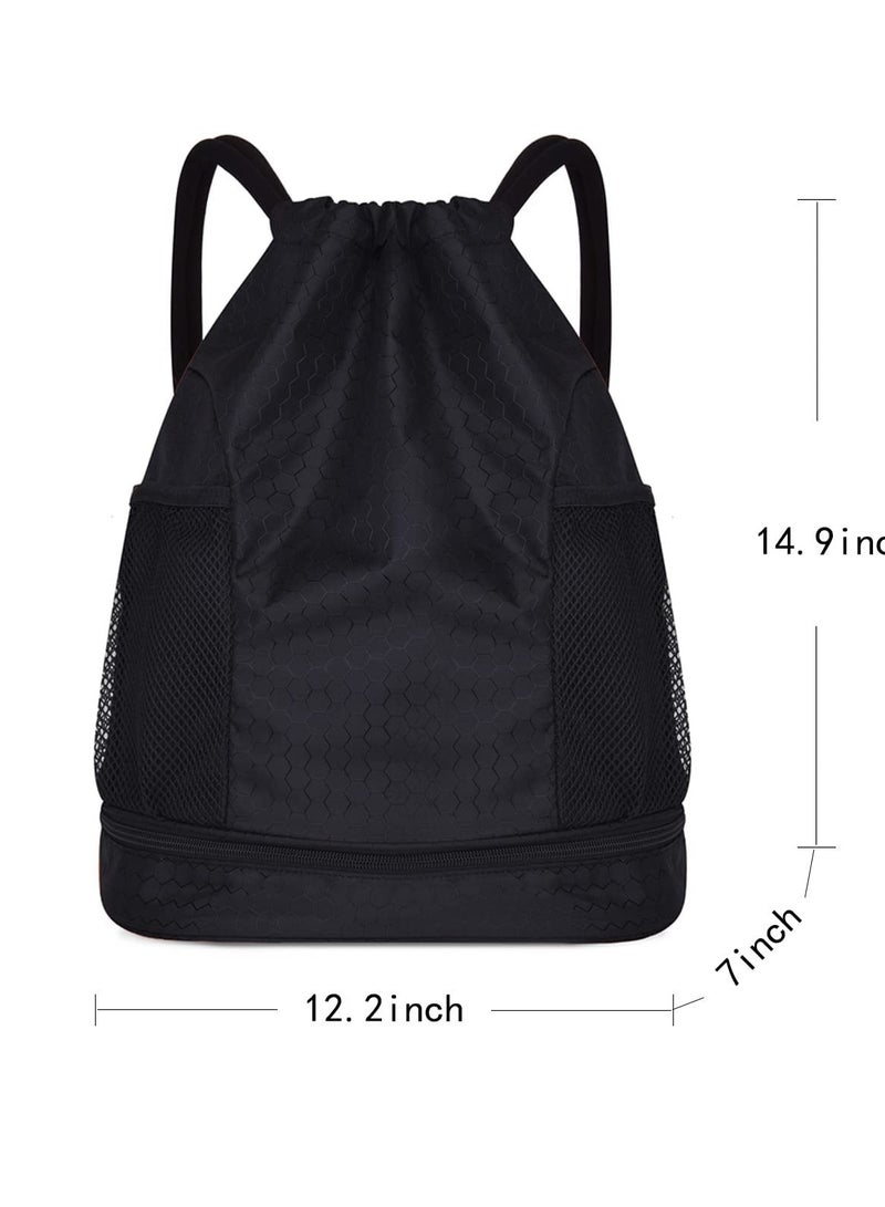 KASTWAVE Water Resistant Drawstring Backpack String Bag Sports Gym Sackpack with Side Pockets for Men Women - Image 1