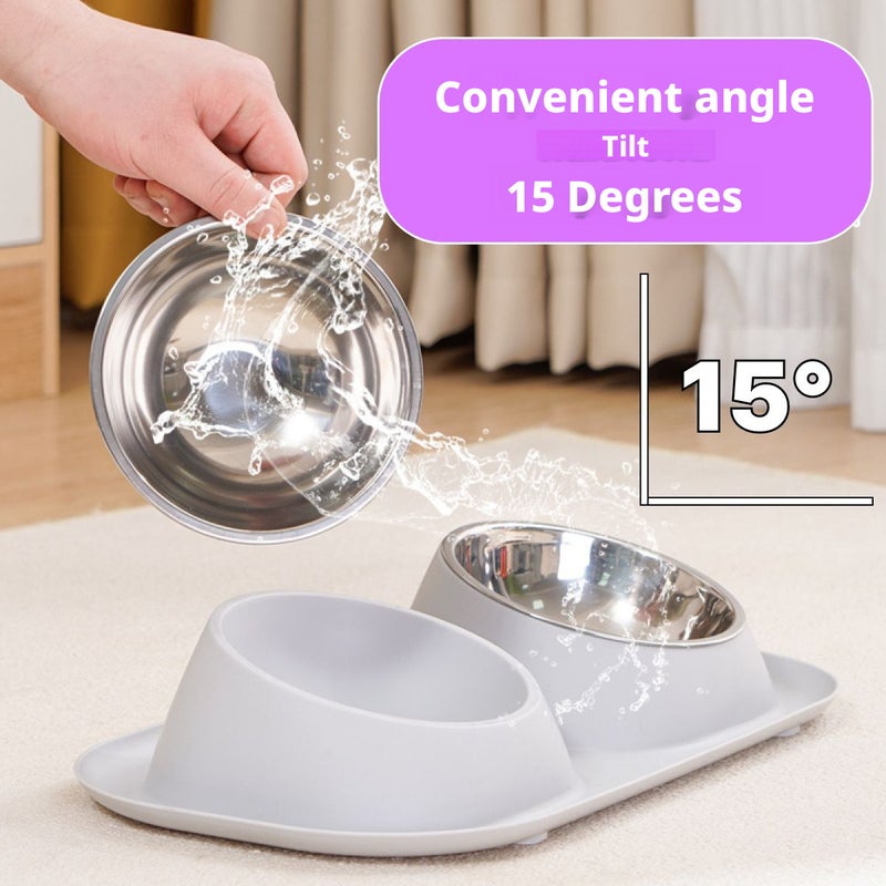 Double Pet Bowl for Cats and Small Dogs with Metal Bowls - Image 4