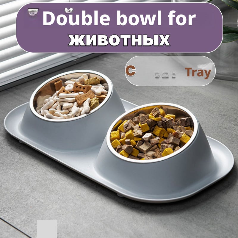 Double Pet Bowl for Cats and Small Dogs with Metal Bowls - Image 1