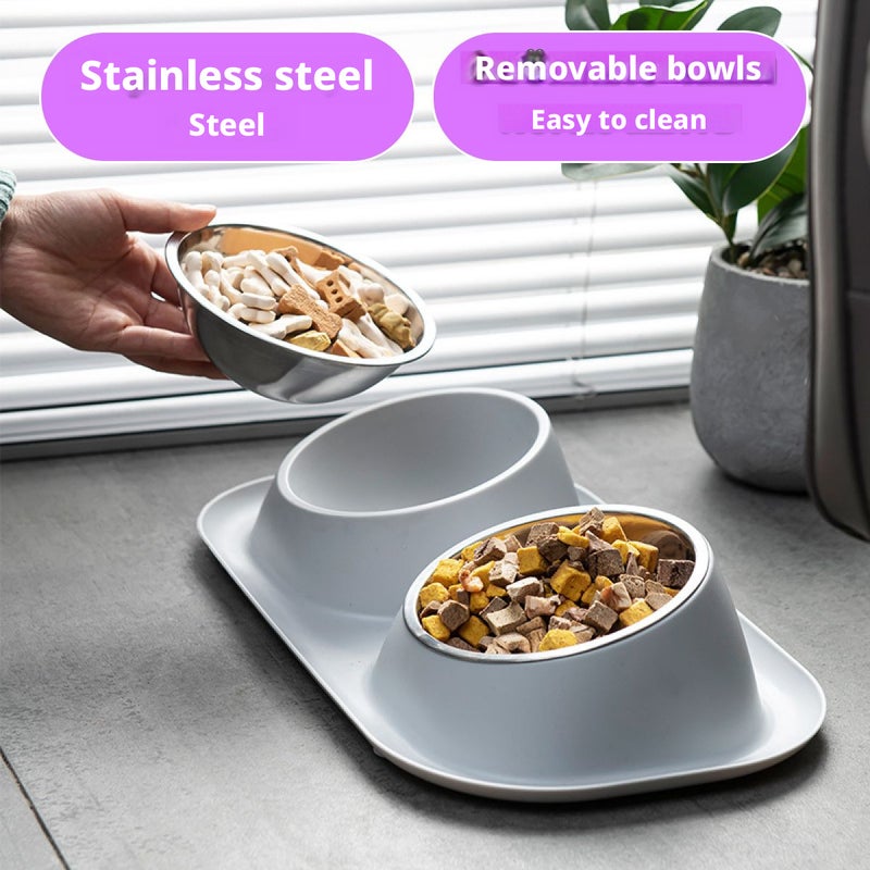 Double Pet Bowl for Cats and Small Dogs with Metal Bowls - Image 2