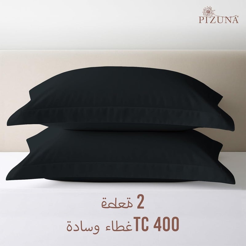 PIZUNA 100% Cotton King Size Pillow Cases 50 x 90 cm Black, 400 Thread Count Soft Luxurious Long Staple Cotton Sateen Weave Pillow Cover With 5cm Hem (Soft Pillowcase for Sleeping - 2PC) - Image 3
