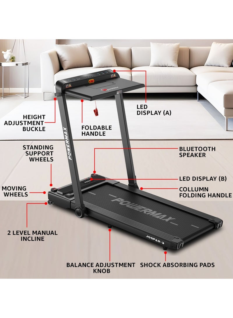 PowerMax Fitness JogPad-3 Dual LED Display Treadmill with Office Desk & Wristband Remoter  - Image 4