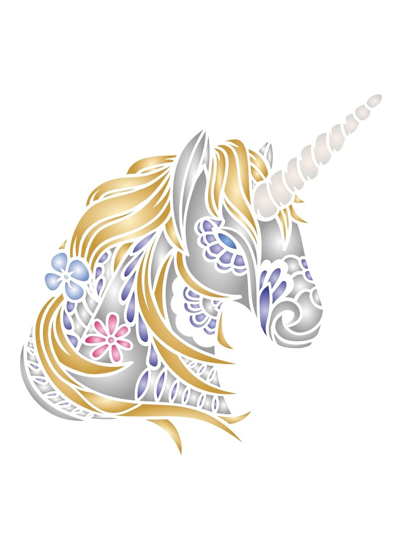 Usnyabni Unicorn Head Stencil, 10 x 10 inch (L) - Stencils for Walls Original Decorative Tribal Horse Pony Unicorn Stencil  - Image 1