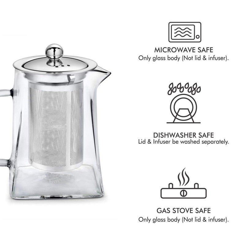 ROY Enterprise Borosilicate Glass Tea Pot with Heat Resistant Stainless Steel Infuser Perfect for Tea and Coffee Maker Clear Glass Kettle - Image 5