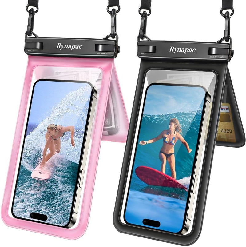 Rynapac IPX8 Waterproof Phone Pouch 2 Pack, [Up to 8.5''] Double Space Waterproof Phone Case with Lanyard for iPhone 17 16 15 14 Pro Max, Cellphone Dry Bag for Beach Vacation Cruise Essentials - Image 1