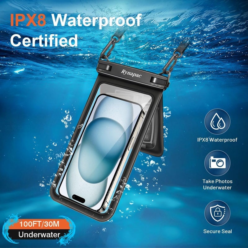 Rynapac IPX8 Waterproof Phone Pouch 2 Pack, [Up to 8.5''] Double Space Waterproof Phone Case with Lanyard for iPhone 17 16 15 14 Pro Max, Cellphone Dry Bag for Beach Vacation Cruise Essentials - Image 2