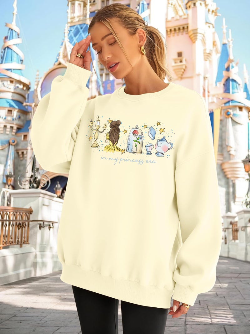 FASHGL Magical Kingdom Sweatshirt for Women Magic Shirt Family Vacation Sweater Cute Castle Graphic Long Sleeve Pullover Tops Apricot - Image 5