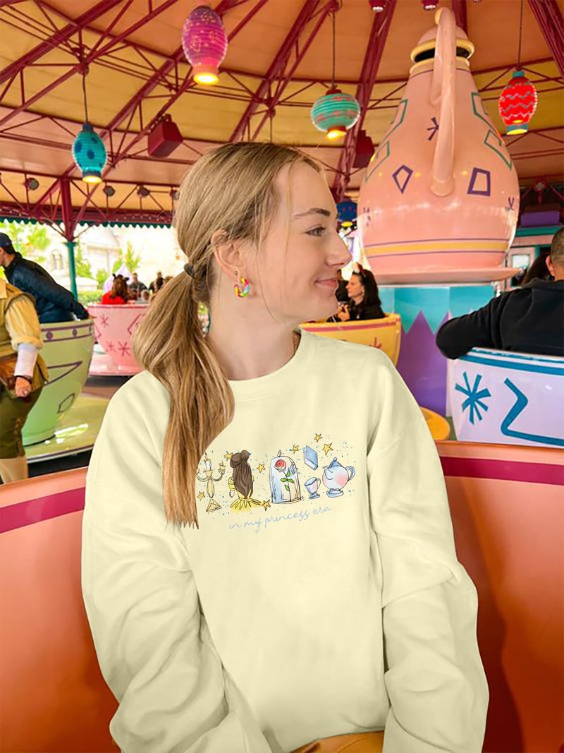 FASHGL Magical Kingdom Sweatshirt for Women Magic Shirt Family Vacation Sweater Cute Castle Graphic Long Sleeve Pullover Tops Apricot - Image 2