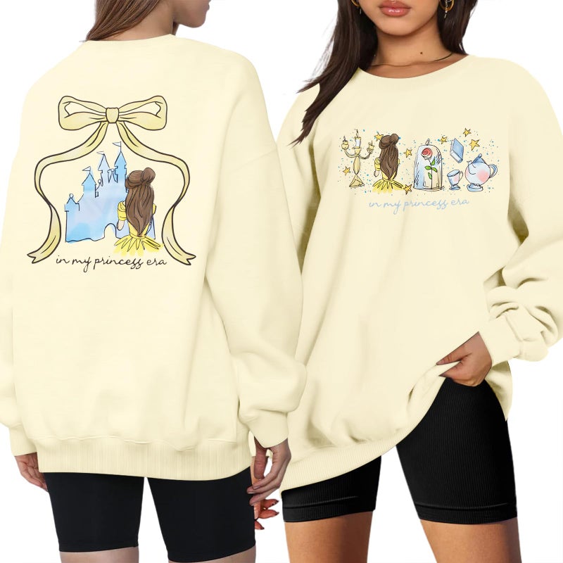 FASHGL Magical Kingdom Sweatshirt for Women Magic Shirt Family Vacation Sweater Cute Castle Graphic Long Sleeve Pullover Tops Apricot - Image 1