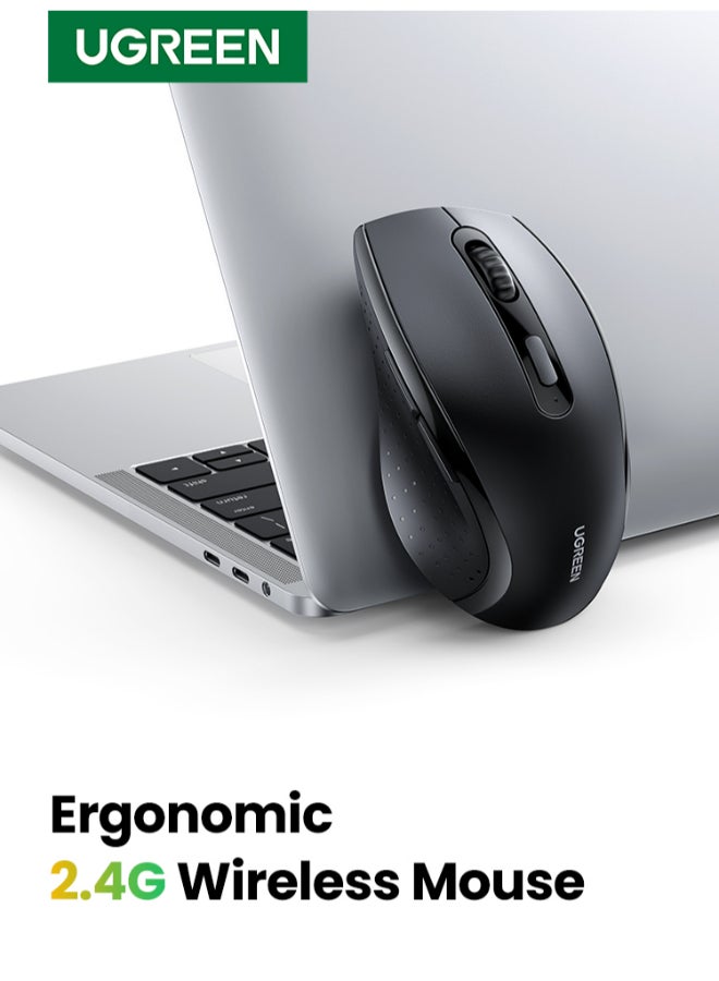 Ugreen Wireless Mouse, Upgrade 2.4GHz Ergonomic Optical Mouse, 1600 DPI Max, 3 DPI Adjustable, 6 Buttons, USB Computer Mouse for Laptop, PC, Chromebook, Notebook, 10M Wireless Connection Mouse "Comes Without Battery" grey